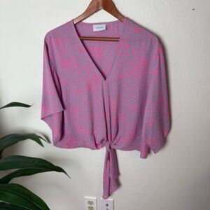 Adrienne Lilac & Hot Pink Print Tie-Front Blouse | Size Small